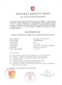 Osvědčení odborné způsobilosti k provádění revizí a zkoušek eletritrckých zařízení
