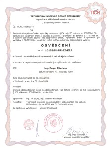Osvědčení k činnosti provádění revizí vyhrazených elektrických zařízení